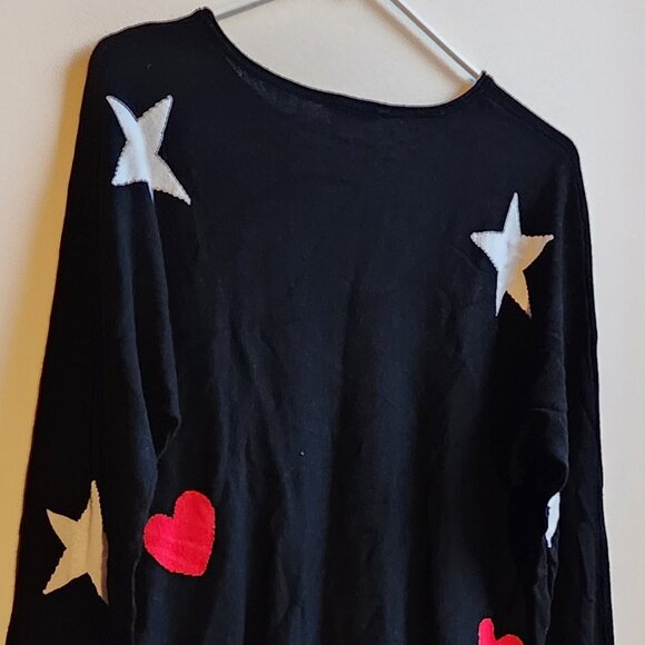 brit.ny Black Stars Hearts Scoop Neck Sweater Size Large - Picture 11 of 14